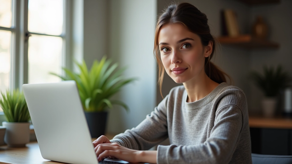 Benutzer sitzt am Laptop und füllt ein Formular aus, wirkt konzentriert und engagiert